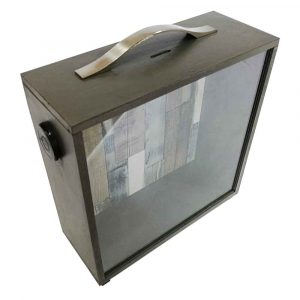 Alcancía grande gris retazos madera  Ref. MN014AGV